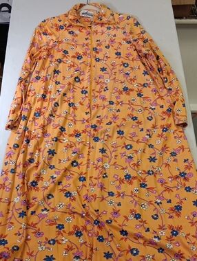 Vintage-Inspired Orange Floral Long Sleeve Dress
